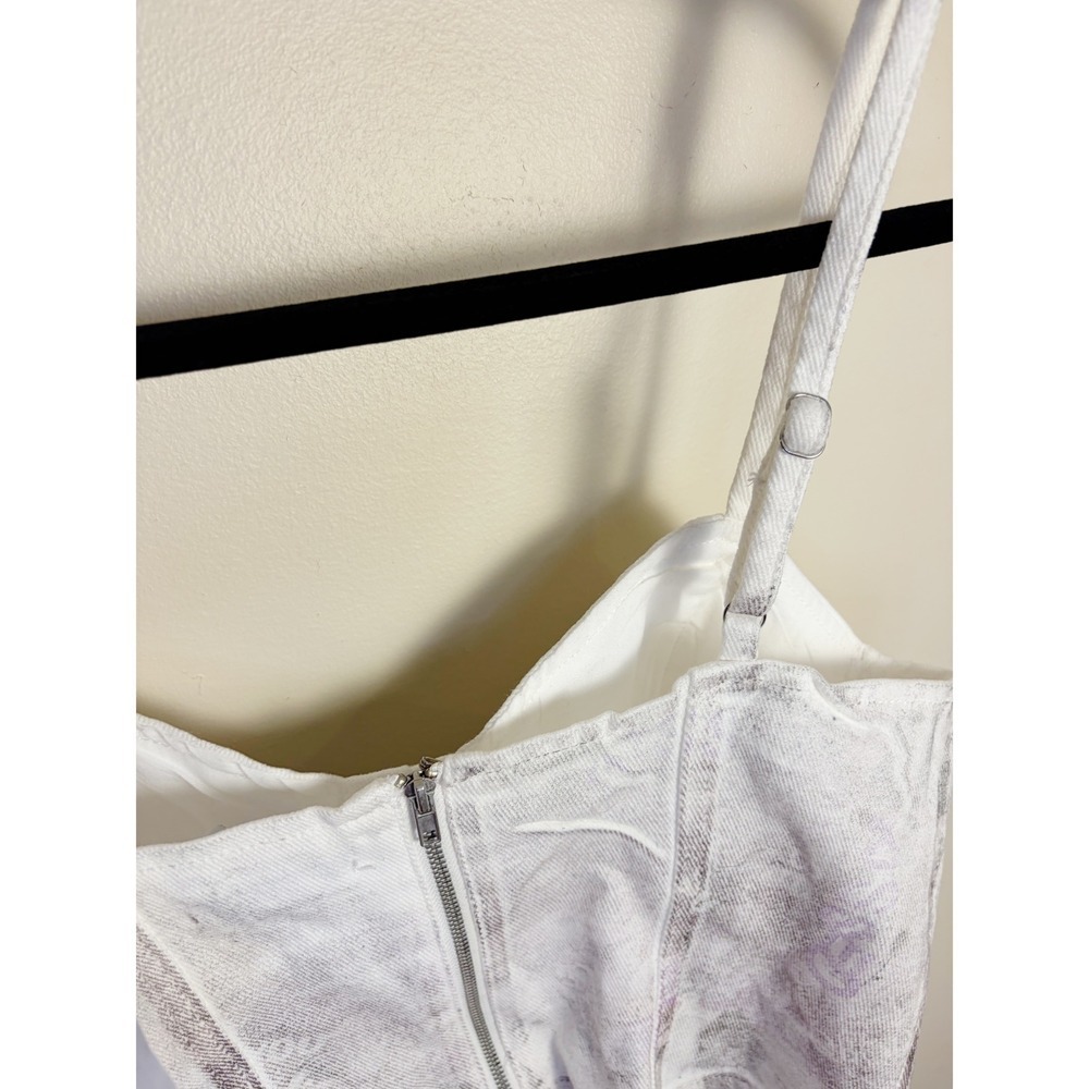 Forever 21 Bustier Top Womens Small White Newsprint Corset Crop Top Zipper Back - Picture 7 of 8